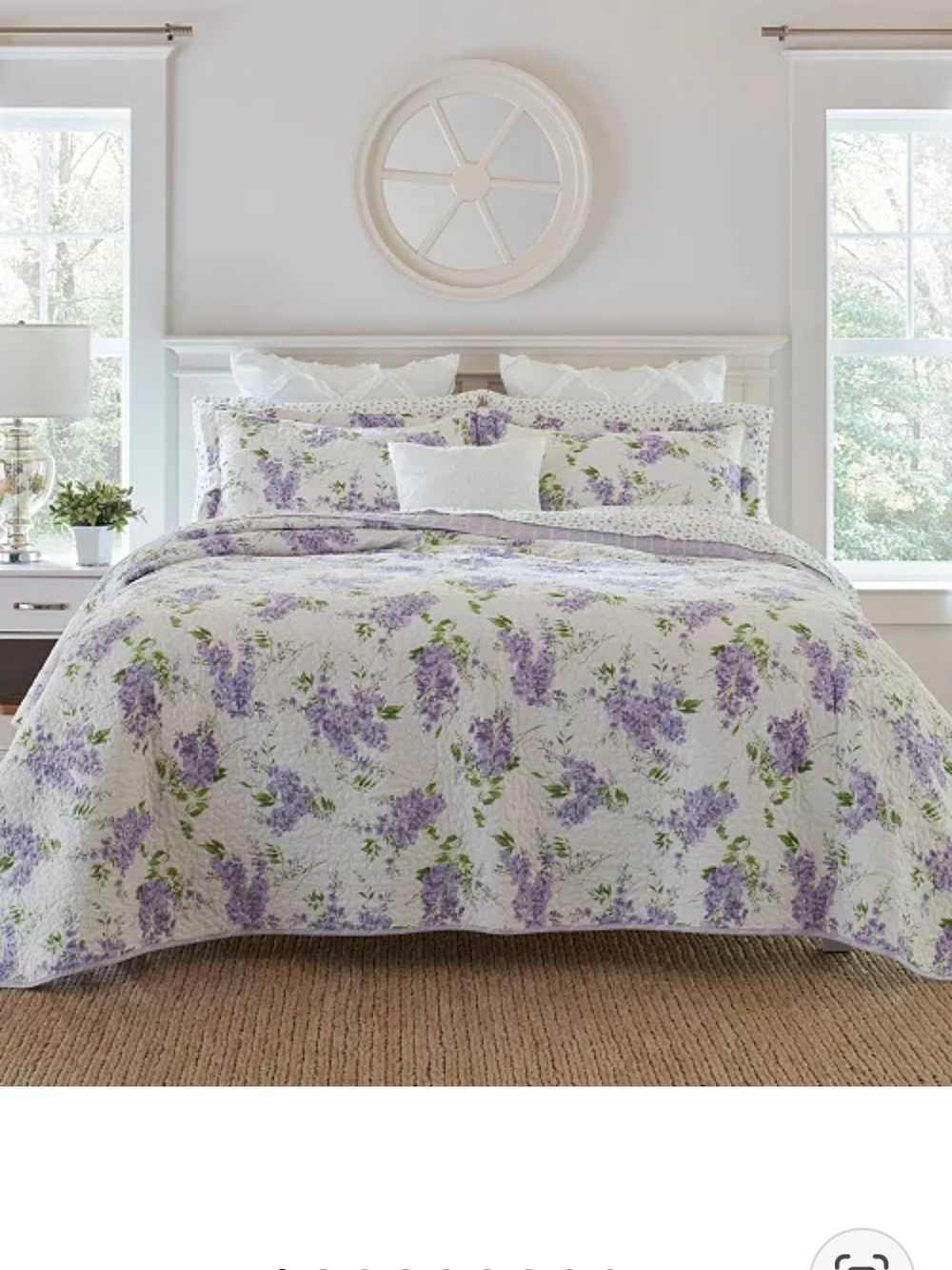 EUC Laura Ashley Keighley Cotton Reversible Purple Quilt Set +White Dust Ruffle